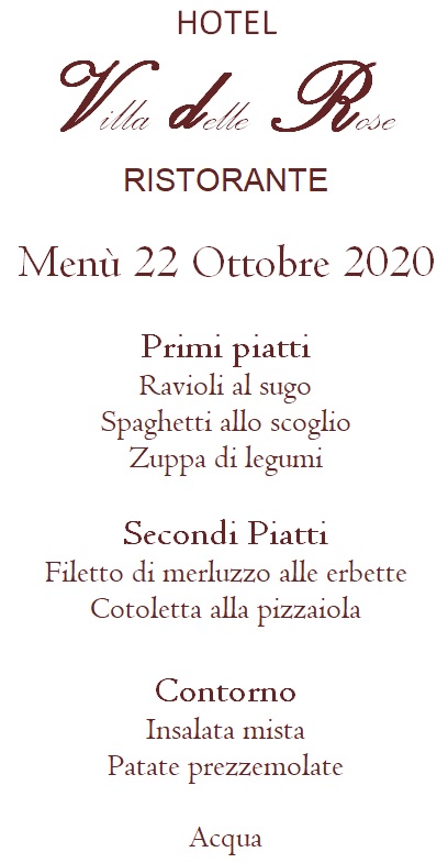 Hotel Villa delle Rose Oristano | Ristorante | Menù del 22 Ottobre 2020 Hotel Villa delle Rose | Ristorante | Menù del 22 Ottobre 2020