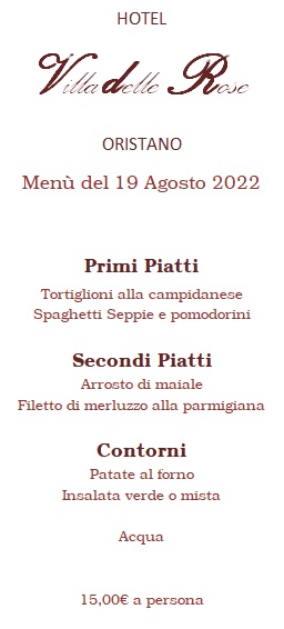 Hotel Villa delle Rose Oristano | Ristorante | Menù del giorno Hotel Villa delle Rose Oristano | Ristorante | Menù del giorno