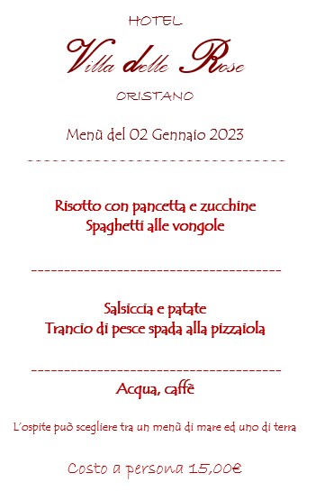 Ristorante Hotel Villa delle Rose Oristano | Menù del giorno Ristorante Hotel Villa delle Rose Oristano | Menù del giorno